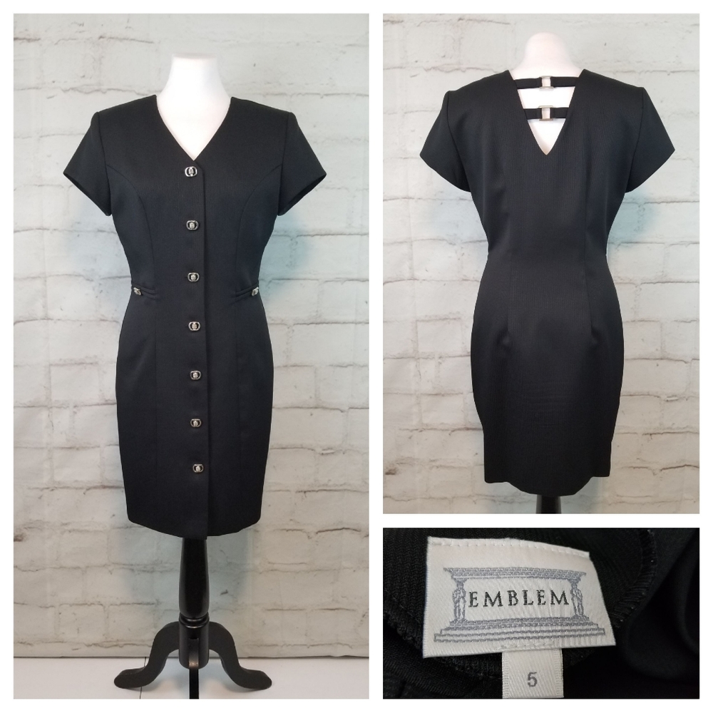 Vintage Emblem Sz 5 Cap Sleeve Keyhole Back Dress